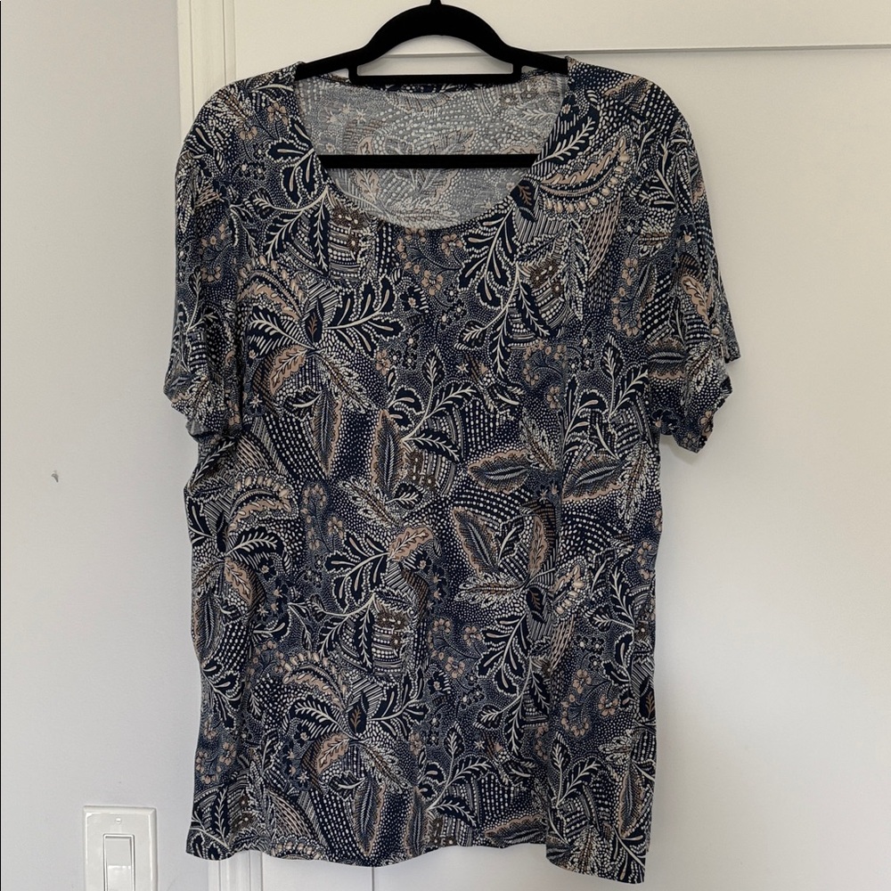 J. Jill Blue and Beige Paisley Ellipitical Tee